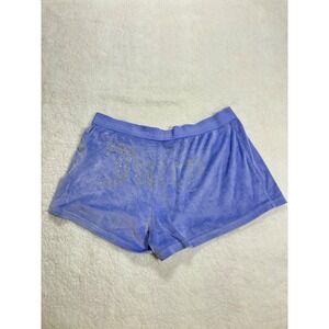 Juicy Couture Velour Sleep Shorts Periwinkle Blue Rhinestone Logo Womens Large
